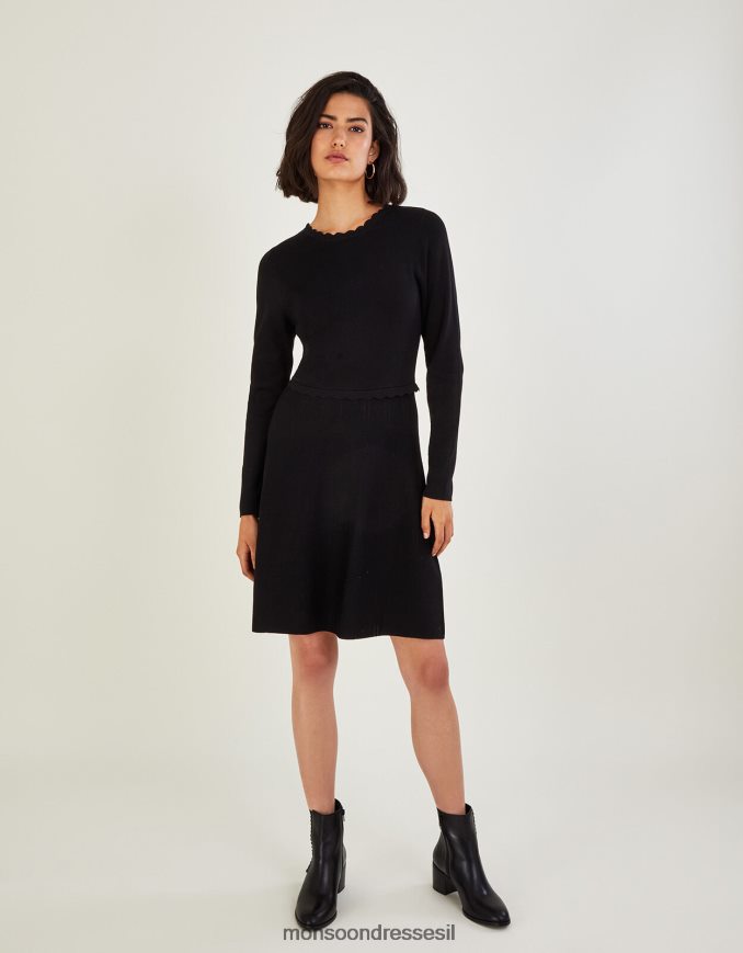 הַלבָּשָׁה Monsoon שמלת צווארון קשירה לאחור עם lenzing ecovero שָׁחוֹר נשים HTJ0TZ489