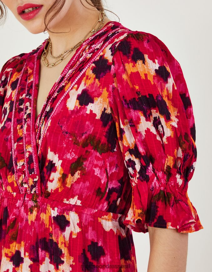 הַלבָּשָׁה Monsoon שמלת מידי בהדפס צווארון קלוע ב-lenzing ecovero אָדוֹם נשים HTJ0TZ490