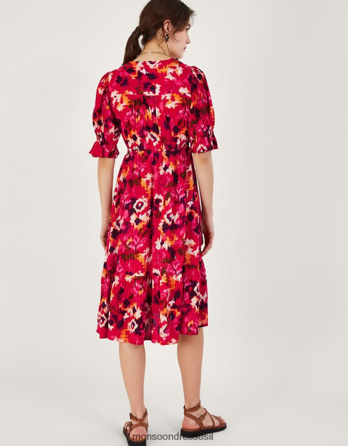 הַלבָּשָׁה Monsoon שמלת מידי בהדפס צווארון קלוע ב-lenzing ecovero אָדוֹם נשים HTJ0TZ490