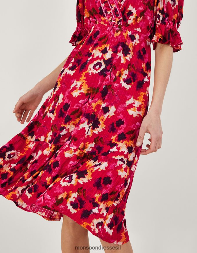 הַלבָּשָׁה Monsoon שמלת מידי בהדפס צווארון קלוע ב-lenzing ecovero אָדוֹם נשים HTJ0TZ490