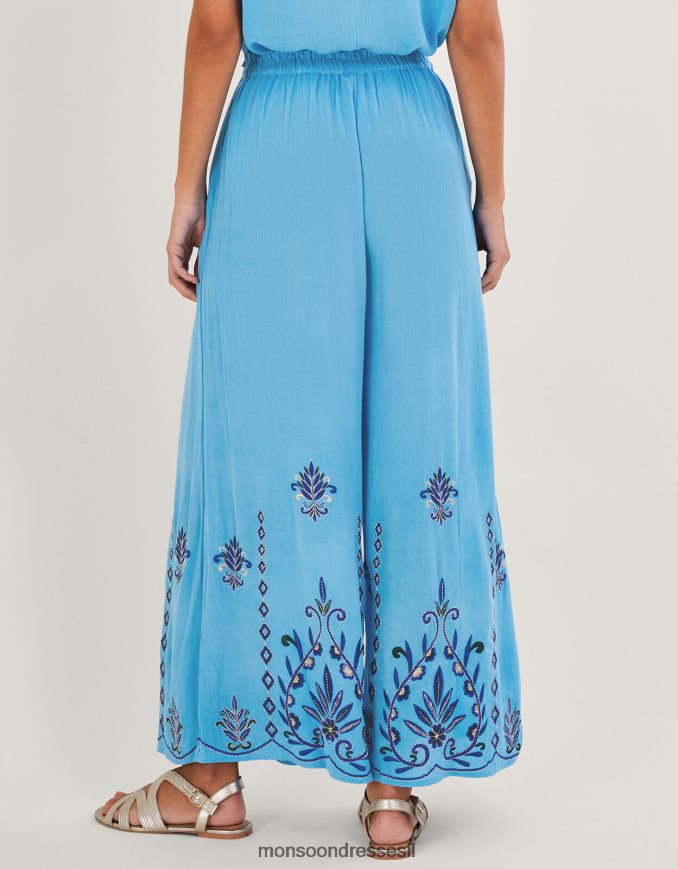 הַלבָּשָׁה Monsoon מכנסיים רחבים רקומים ב-lenzing ecovero כְּחוֹל נשים HTJ0TZ521