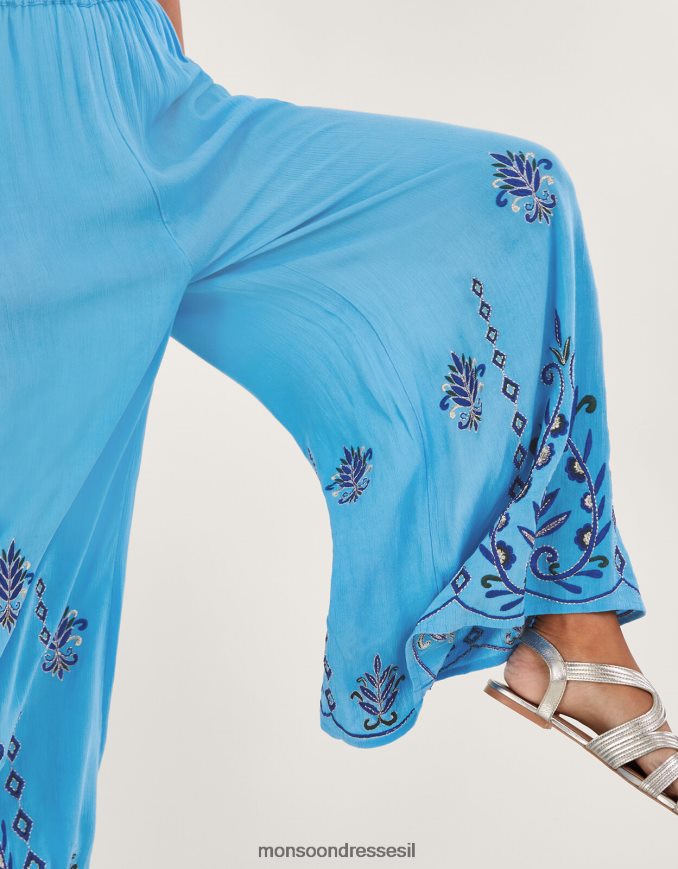 הַלבָּשָׁה Monsoon מכנסיים רחבים רקומים ב-lenzing ecovero כְּחוֹל נשים HTJ0TZ521