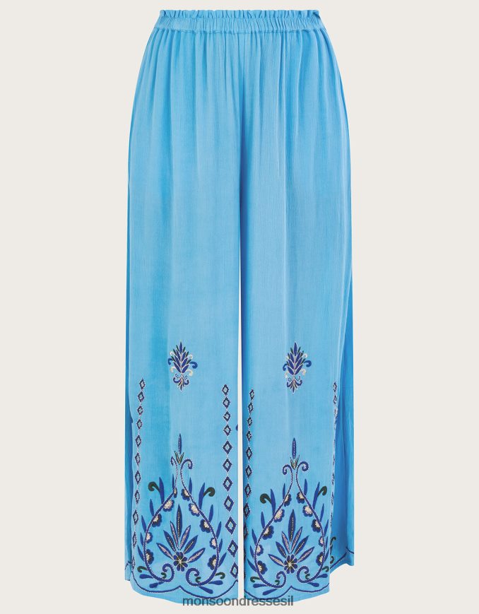 הַלבָּשָׁה Monsoon מכנסיים רחבים רקומים ב-lenzing ecovero כְּחוֹל נשים HTJ0TZ521