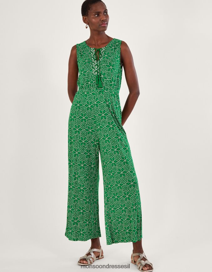 הַלבָּשָׁה Monsoon סרבל ג'רסי בהדפס גיאומטרי ב-lenzing ecovero ירוק נשים HTJ0TZ530