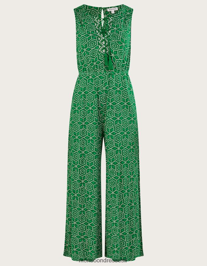 הַלבָּשָׁה Monsoon סרבל ג'רסי בהדפס גיאומטרי ב-lenzing ecovero ירוק נשים HTJ0TZ530