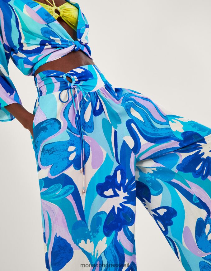 הַלבָּשָׁה Monsoon מכנסיים קצוצים בהדפס סיבובי ב-lenzing ecovero כְּחוֹל נשים HTJ0TZ548