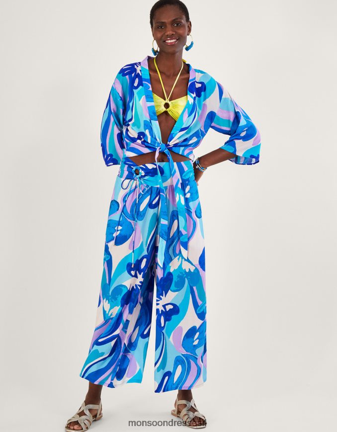 הַלבָּשָׁה Monsoon מכנסיים קצוצים בהדפס סיבובי ב-lenzing ecovero כְּחוֹל נשים HTJ0TZ548