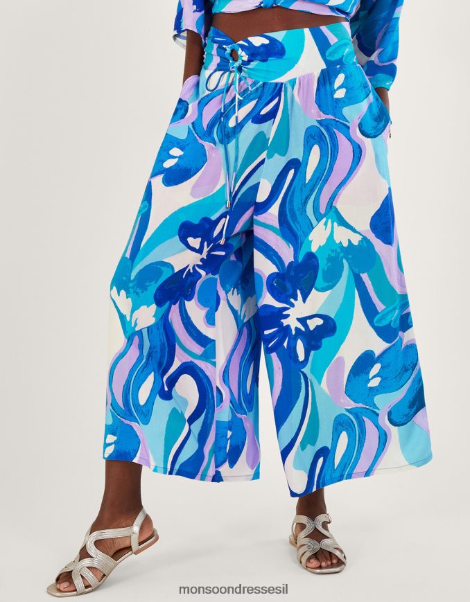 הַלבָּשָׁה Monsoon מכנסיים קצוצים בהדפס סיבובי ב-lenzing ecovero כְּחוֹל נשים HTJ0TZ548