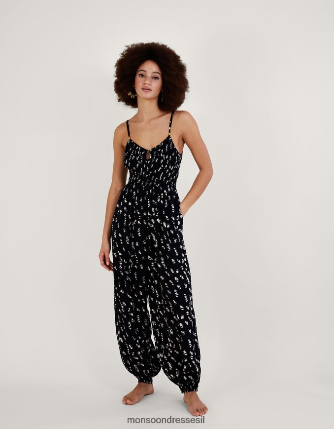 הַלבָּשָׁה Monsoon סרבל lenzing ecovero בהדפס בטיק שָׁחוֹר נשים HTJ0TZ560