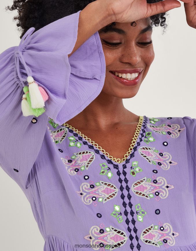 הַלבָּשָׁה Monsoon שמלת קפטן רקומה פרימיום ב-lenzing ecovero סגול (לילך) נשים HTJ0TZ563