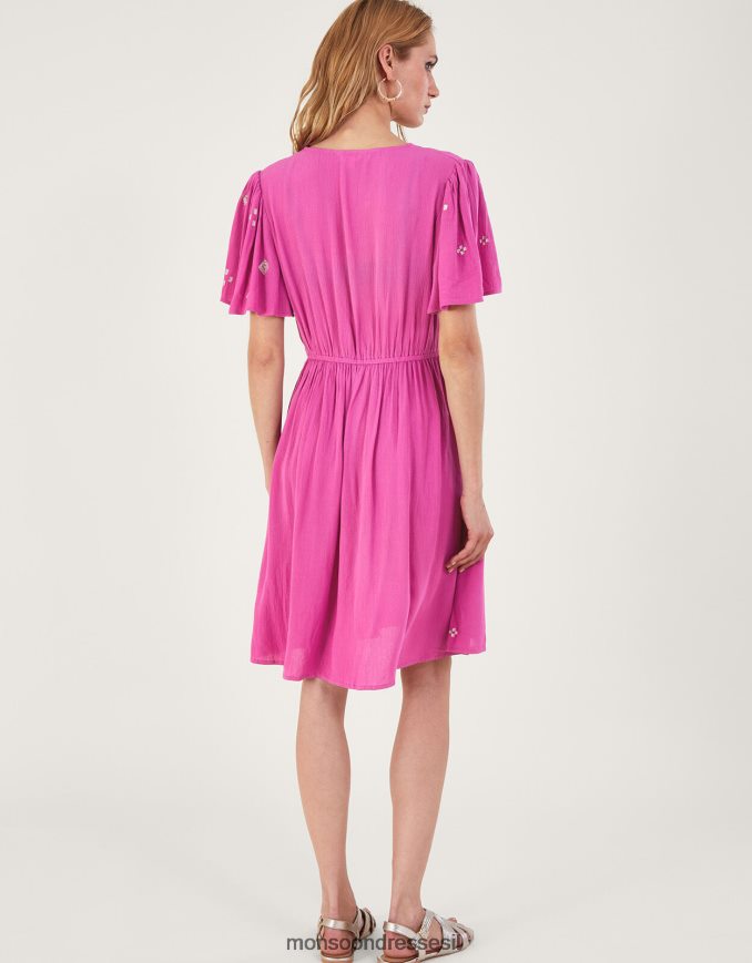הַלבָּשָׁה Monsoon שמלה קצרה עם קמטים רקומים ב-lenzing ecovero וָרוֹד נשים HTJ0TZ59