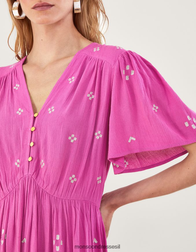 הַלבָּשָׁה Monsoon שמלה קצרה עם קמטים רקומים ב-lenzing ecovero וָרוֹד נשים HTJ0TZ59