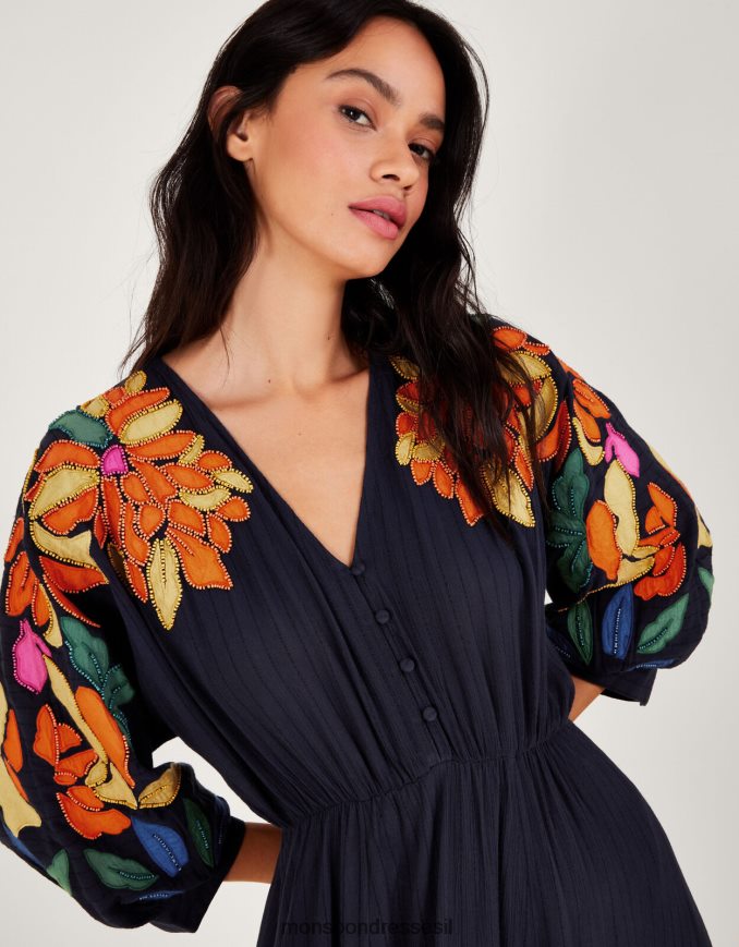 הַלבָּשָׁה Monsoon שמלת אפליקציה מעוטרת בעלים ב-lenzing ecovero כחול (צי) נשים HTJ0TZ623