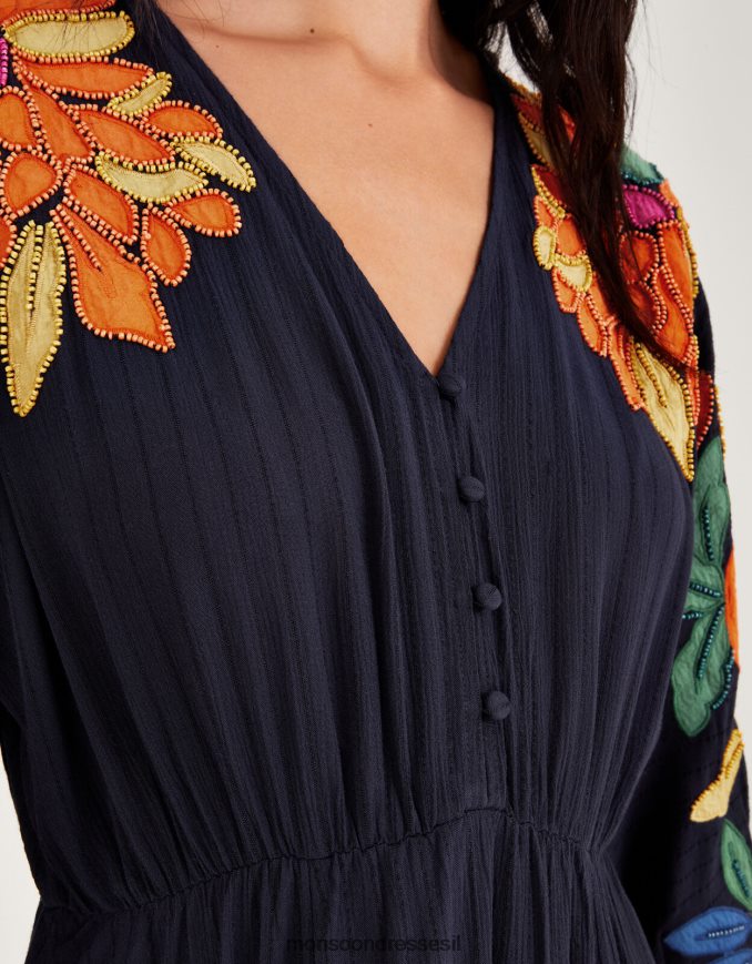 הַלבָּשָׁה Monsoon שמלת אפליקציה מעוטרת בעלים ב-lenzing ecovero כחול (צי) נשים HTJ0TZ623