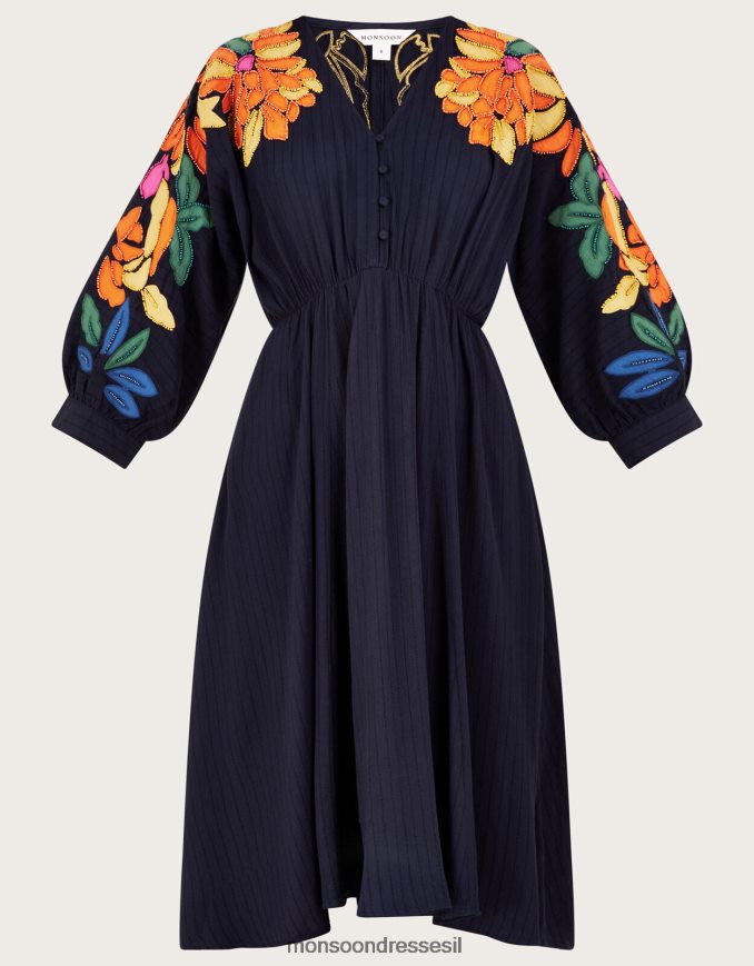 הַלבָּשָׁה Monsoon שמלת אפליקציה מעוטרת בעלים ב-lenzing ecovero כחול (צי) נשים HTJ0TZ623