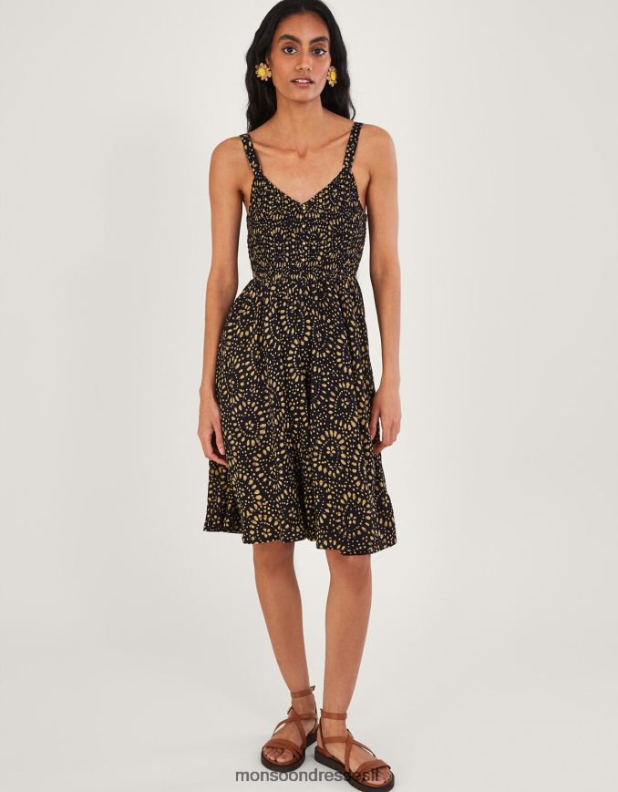 הַלבָּשָׁה Monsoon שמלת קיץ באורך הברך בהדפס בטיק ב-lenzing ecovero שָׁחוֹר נשים HTJ0TZ650