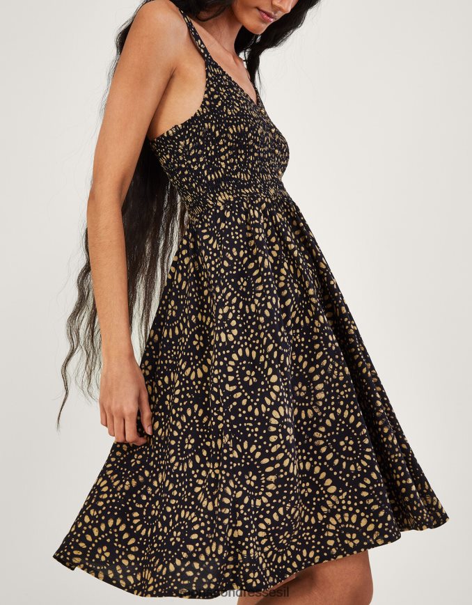 הַלבָּשָׁה Monsoon שמלת קיץ באורך הברך בהדפס בטיק ב-lenzing ecovero שָׁחוֹר נשים HTJ0TZ650