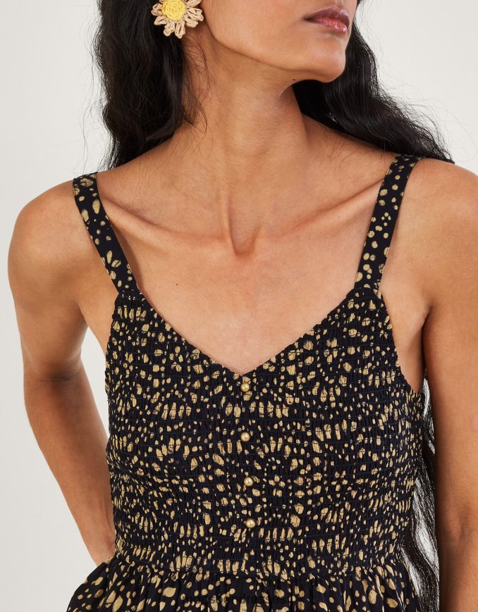 הַלבָּשָׁה Monsoon שמלת קיץ באורך הברך בהדפס בטיק ב-lenzing ecovero שָׁחוֹר נשים HTJ0TZ650