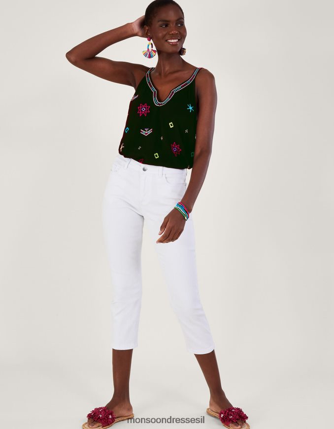 הַלבָּשָׁה Monsoon טופ קמי עם מוטיב רקום ב-lenzing ecovero שָׁחוֹר נשים HTJ0TZ670