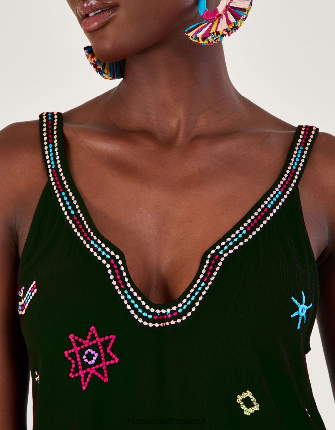 הַלבָּשָׁה Monsoon טופ קמי עם מוטיב רקום ב-lenzing ecovero שָׁחוֹר נשים HTJ0TZ670