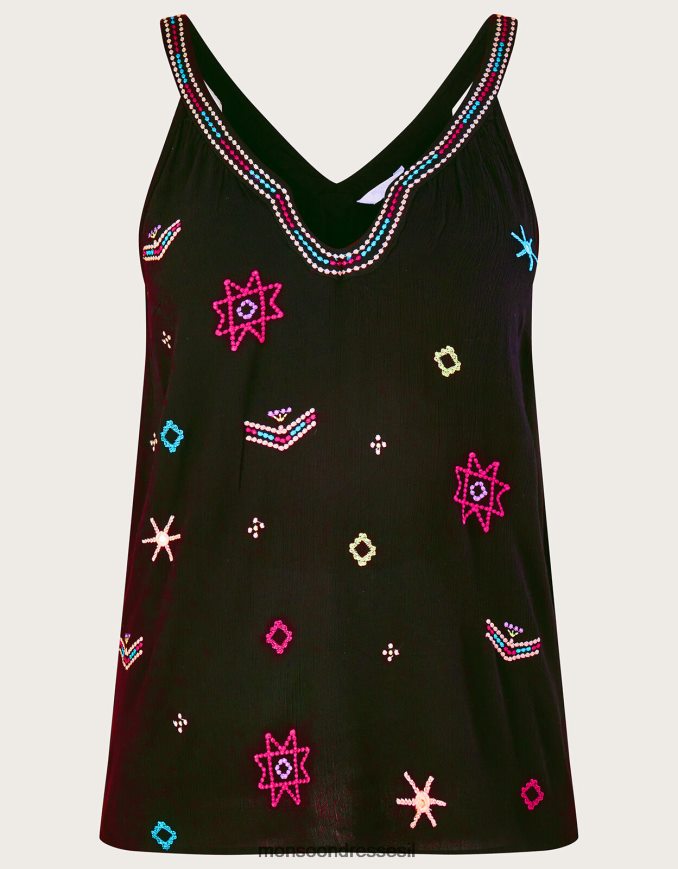 הַלבָּשָׁה Monsoon טופ קמי עם מוטיב רקום ב-lenzing ecovero שָׁחוֹר נשים HTJ0TZ670