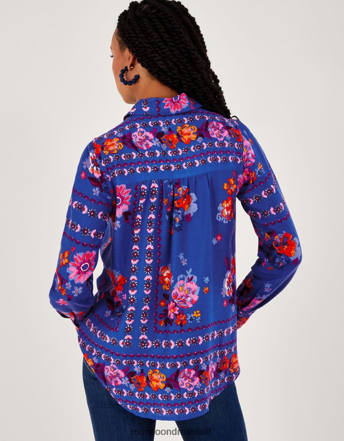 הַלבָּשָׁה Monsoon אלינה חולצה באמצעות כפתור הדפס פרחוני ב-lenzing ecovero כְּחוֹל נשים HTJ0TZ673