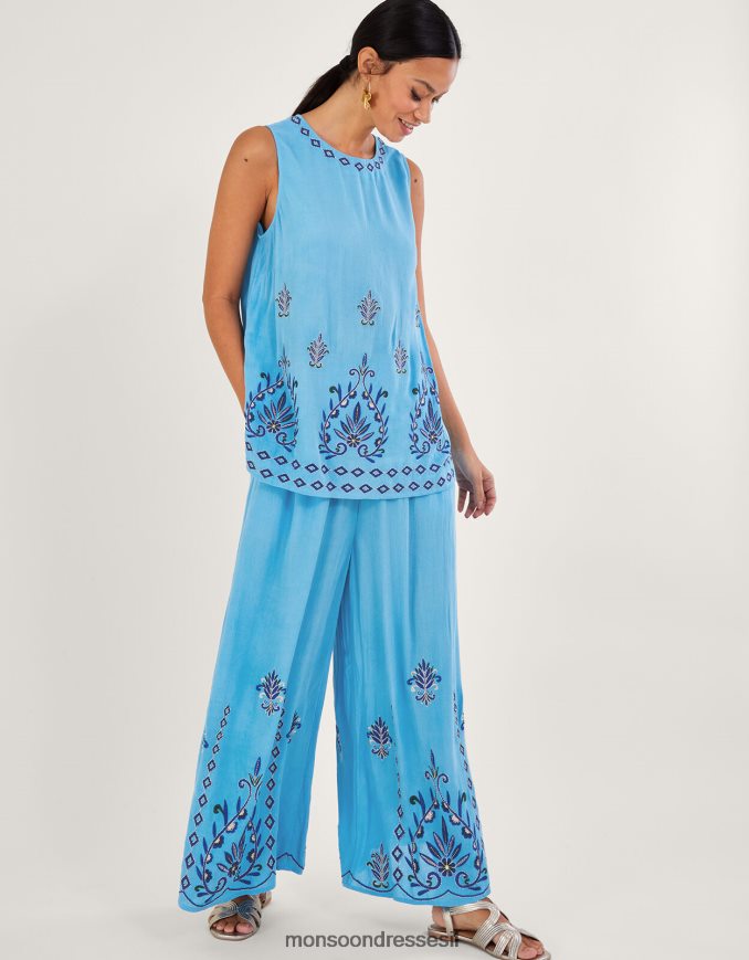 הַלבָּשָׁה Monsoon גופייה רקומה ללא שרוולים ב-lenzing ecovero כְּחוֹל נשים HTJ0TZ693