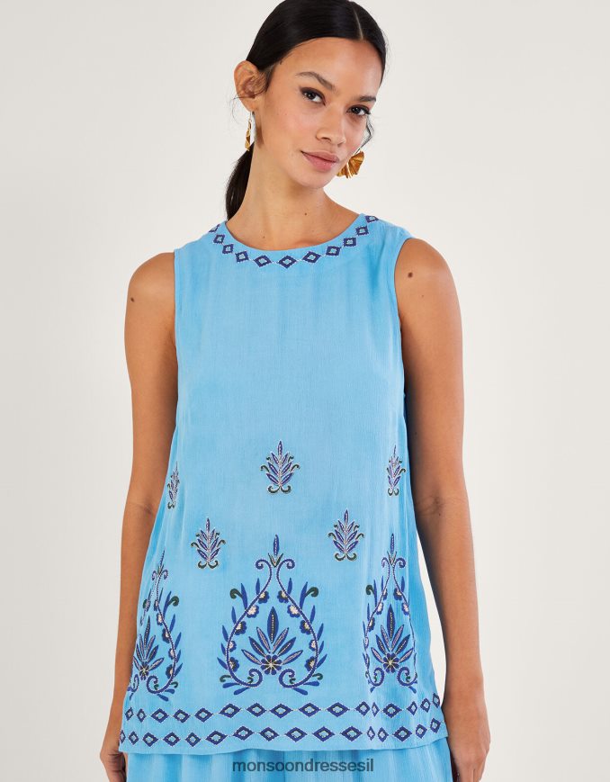 הַלבָּשָׁה Monsoon גופייה רקומה ללא שרוולים ב-lenzing ecovero כְּחוֹל נשים HTJ0TZ693