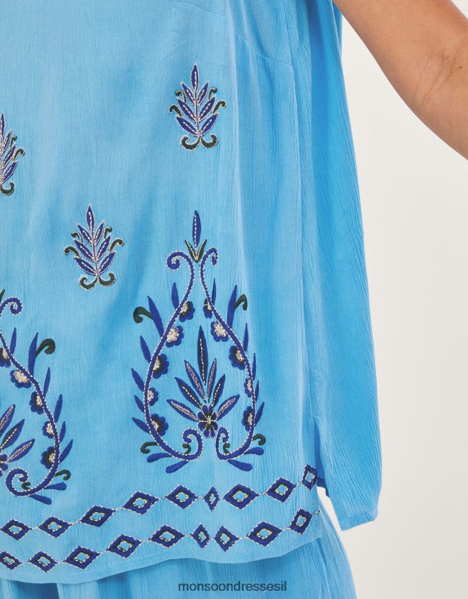 הַלבָּשָׁה Monsoon גופייה רקומה ללא שרוולים ב-lenzing ecovero כְּחוֹל נשים HTJ0TZ693