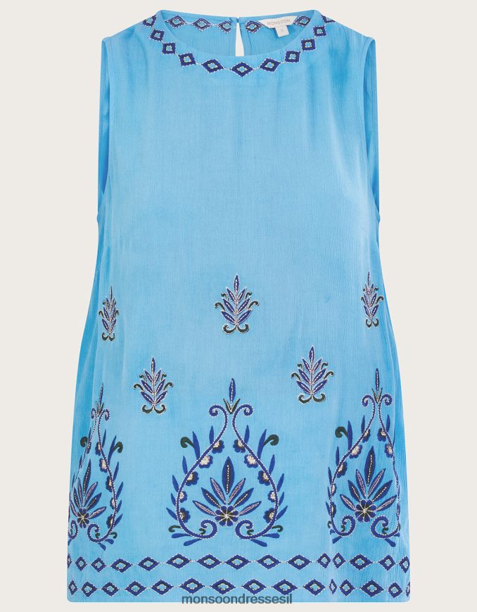 הַלבָּשָׁה Monsoon גופייה רקומה ללא שרוולים ב-lenzing ecovero כְּחוֹל נשים HTJ0TZ693