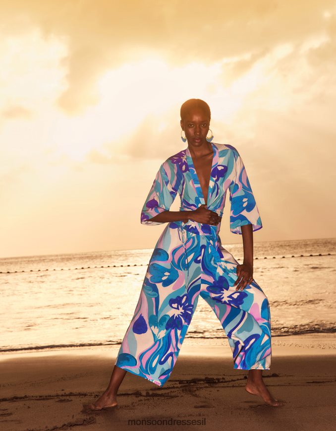 הַלבָּשָׁה Monsoon קשירה קדמית עם הדפס מערבולת קרופ ב-lenzing ecovero כְּחוֹל נשים HTJ0TZ694