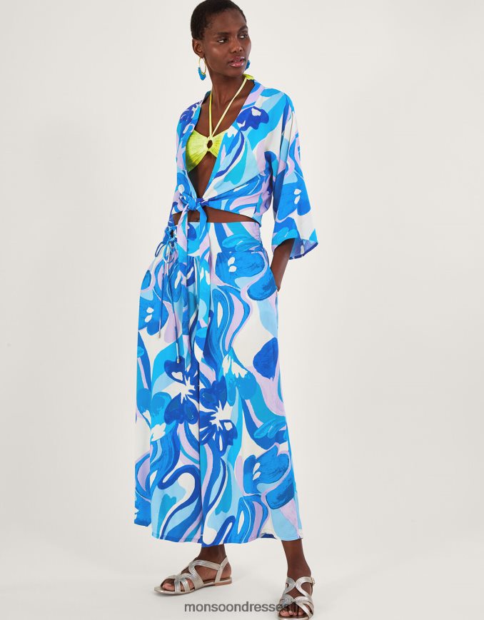 הַלבָּשָׁה Monsoon קשירה קדמית עם הדפס מערבולת קרופ ב-lenzing ecovero כְּחוֹל נשים HTJ0TZ694
