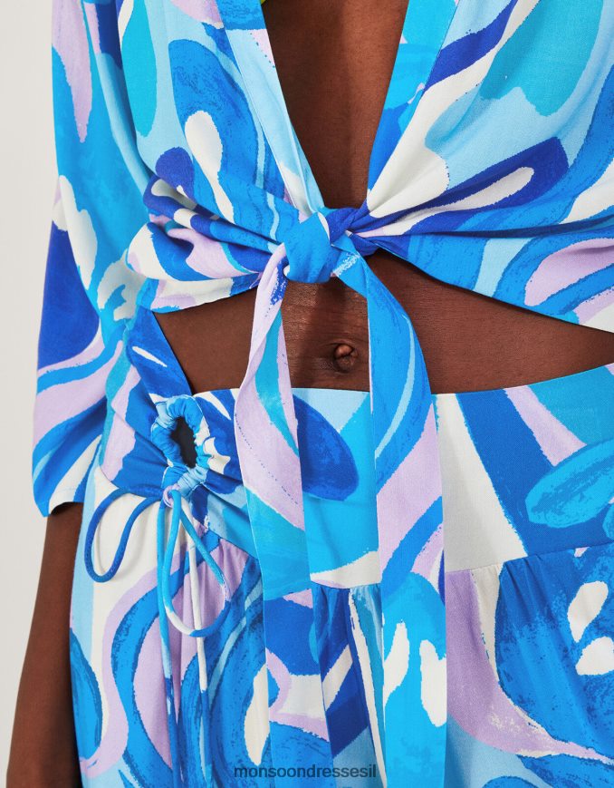 הַלבָּשָׁה Monsoon קשירה קדמית עם הדפס מערבולת קרופ ב-lenzing ecovero כְּחוֹל נשים HTJ0TZ694