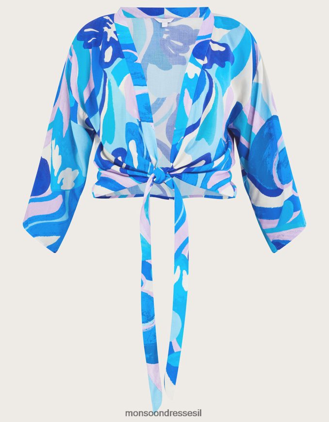 הַלבָּשָׁה Monsoon קשירה קדמית עם הדפס מערבולת קרופ ב-lenzing ecovero כְּחוֹל נשים HTJ0TZ694