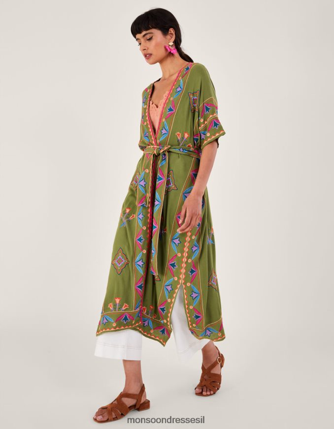 הַלבָּשָׁה Monsoon קימונו רקום ב-lenzing ecovero ירוק נשים HTJ0TZ731