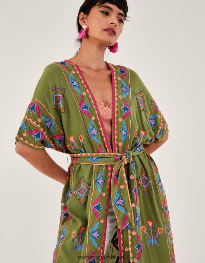 הַלבָּשָׁה Monsoon קימונו רקום ב-lenzing ecovero ירוק נשים HTJ0TZ731