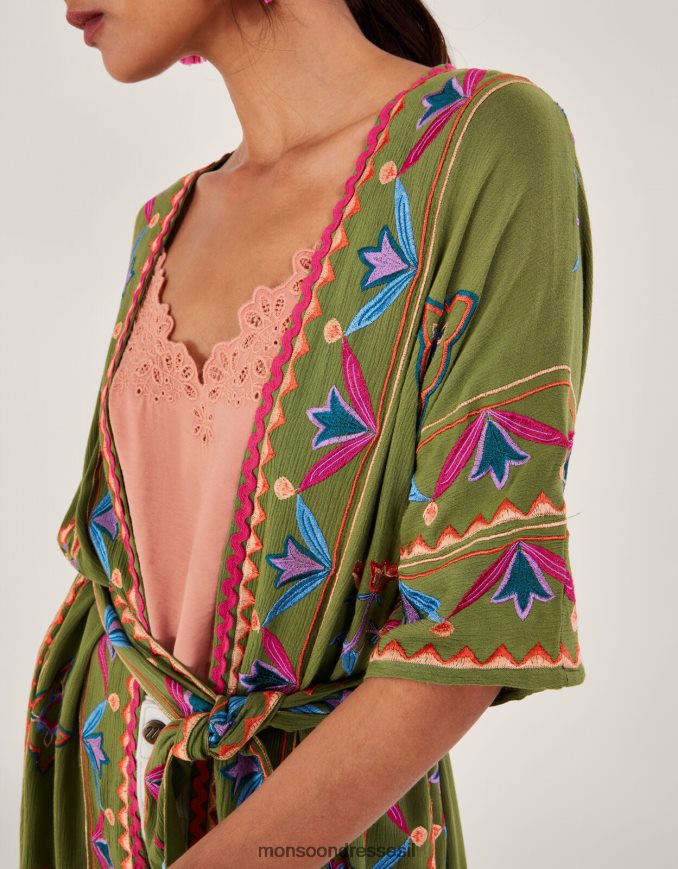 הַלבָּשָׁה Monsoon קימונו רקום ב-lenzing ecovero ירוק נשים HTJ0TZ731