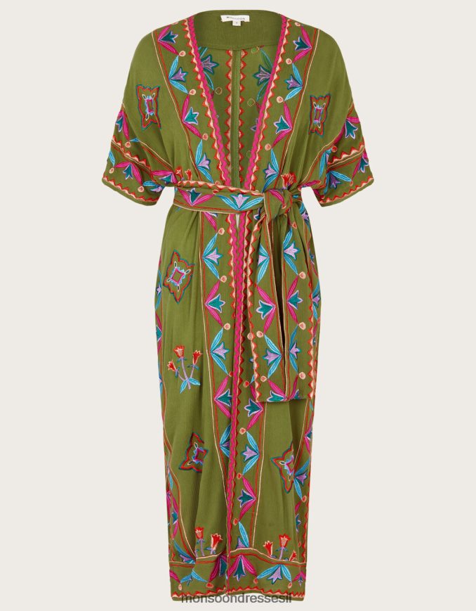 הַלבָּשָׁה Monsoon קימונו רקום ב-lenzing ecovero ירוק נשים HTJ0TZ731