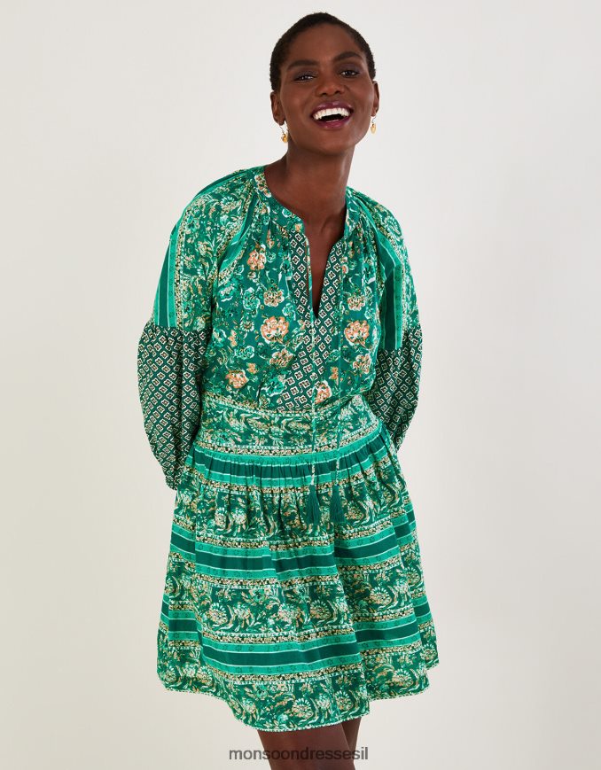 הַלבָּשָׁה Monsoon שמלה קצרה עם הדפס פרחוני ב-lenzing ecovero ירוק נשים HTJ0TZ753