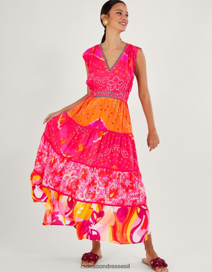 הַלבָּשָׁה Monsoon שמלת מידי בהדפס ניגודיות בנדאני ב-lenzing ecovero אָדוֹם נשים HTJ0TZ779