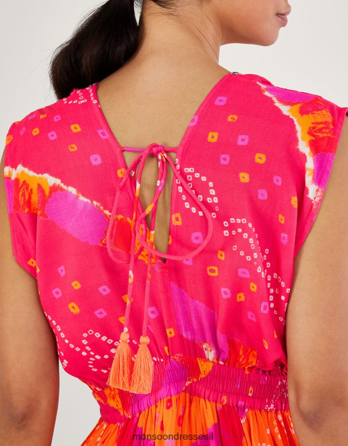 הַלבָּשָׁה Monsoon שמלת מידי בהדפס ניגודיות בנדאני ב-lenzing ecovero אָדוֹם נשים HTJ0TZ779