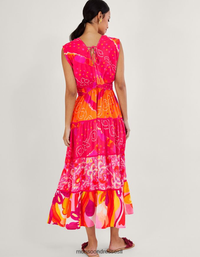 הַלבָּשָׁה Monsoon שמלת מידי בהדפס ניגודיות בנדאני ב-lenzing ecovero אָדוֹם נשים HTJ0TZ779