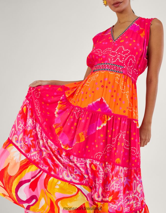 הַלבָּשָׁה Monsoon שמלת מידי בהדפס ניגודיות בנדאני ב-lenzing ecovero אָדוֹם נשים HTJ0TZ779