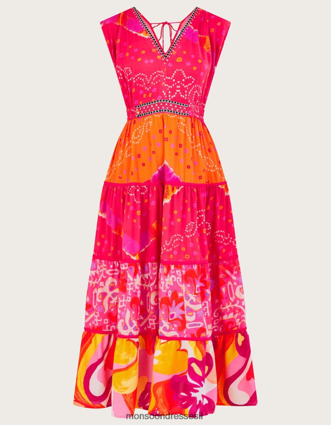 הַלבָּשָׁה Monsoon שמלת מידי בהדפס ניגודיות בנדאני ב-lenzing ecovero אָדוֹם נשים HTJ0TZ779