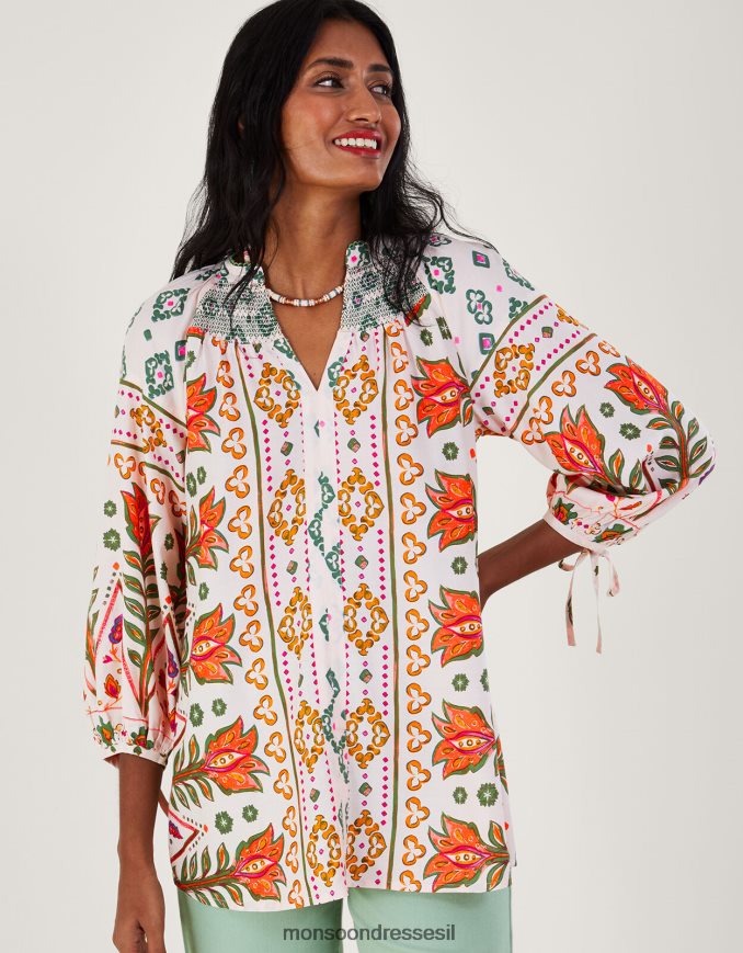 הַלבָּשָׁה Monsoon הדפס חולצה מקושקת ב-lenzing ecovero שֶׁנהָב נשים HTJ0TZ791