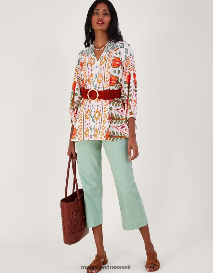 הַלבָּשָׁה Monsoon הדפס חולצה מקושקת ב-lenzing ecovero שֶׁנהָב נשים HTJ0TZ791