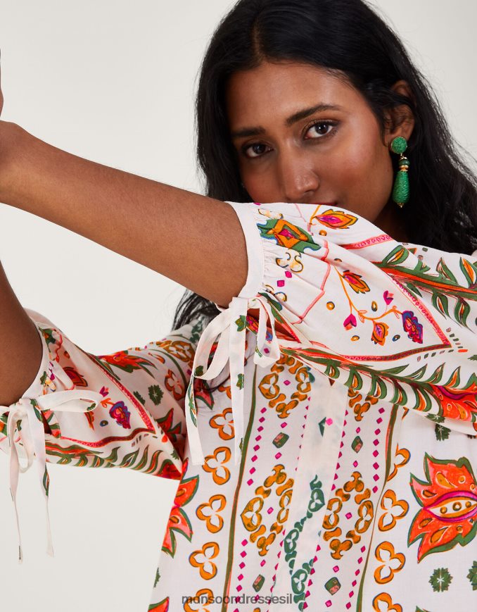 הַלבָּשָׁה Monsoon הדפס חולצה מקושקת ב-lenzing ecovero שֶׁנהָב נשים HTJ0TZ791