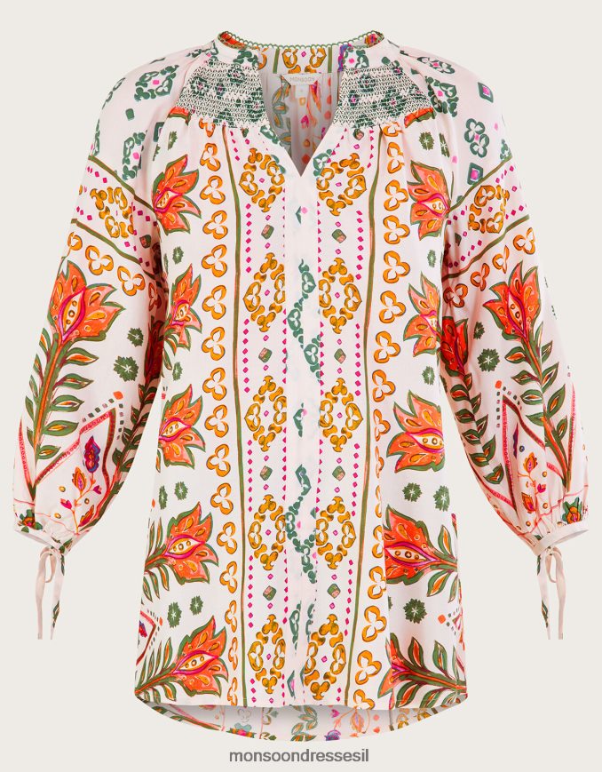 הַלבָּשָׁה Monsoon הדפס חולצה מקושקת ב-lenzing ecovero שֶׁנהָב נשים HTJ0TZ791