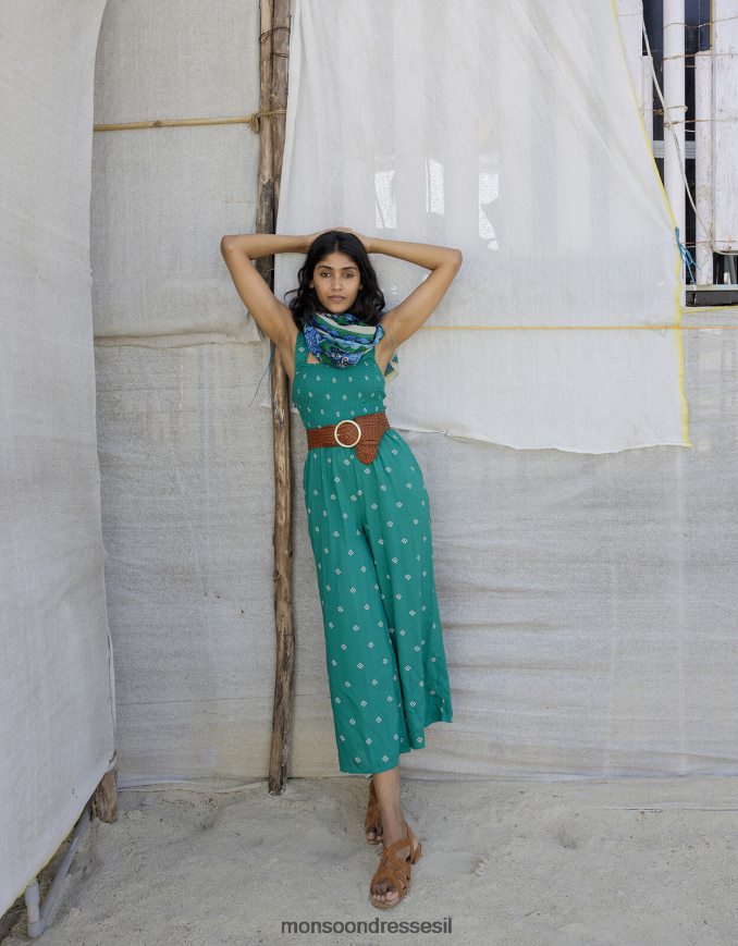 הַלבָּשָׁה Monsoon סרבל חתוך עם הדפס גיאומטרי ב-lenzing ecovero ירוק נשים HTJ0TZ811