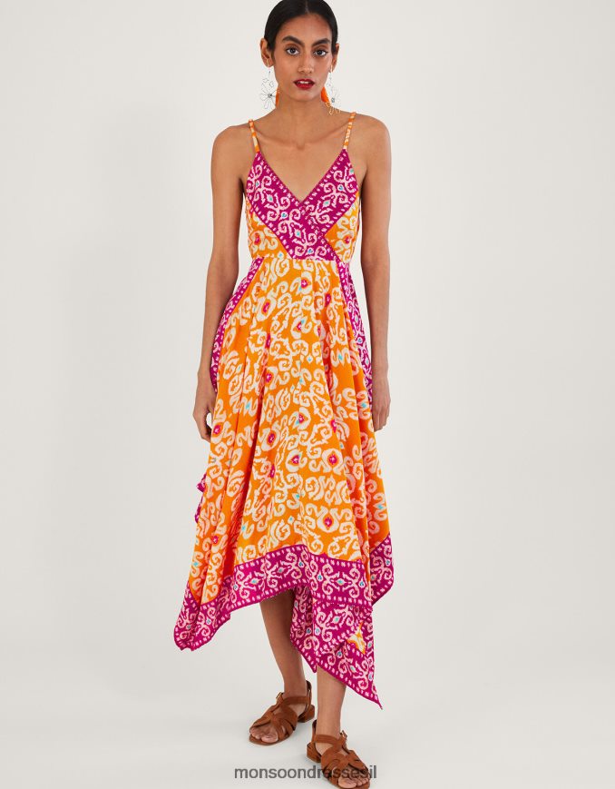 הַלבָּשָׁה Monsoon שמלת מידי בהדפס בנדהאני בגזרת lenzing ecovero תפוז נשים HTJ0TZ822